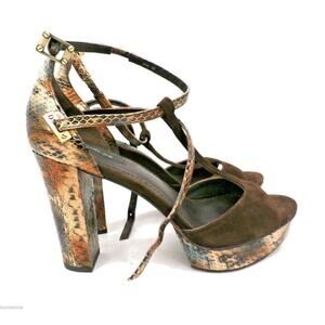 Rachel Zoe Paloma Snakeskin Suede Platform T Strap Sandals $295 NWOB Sz 10 B M